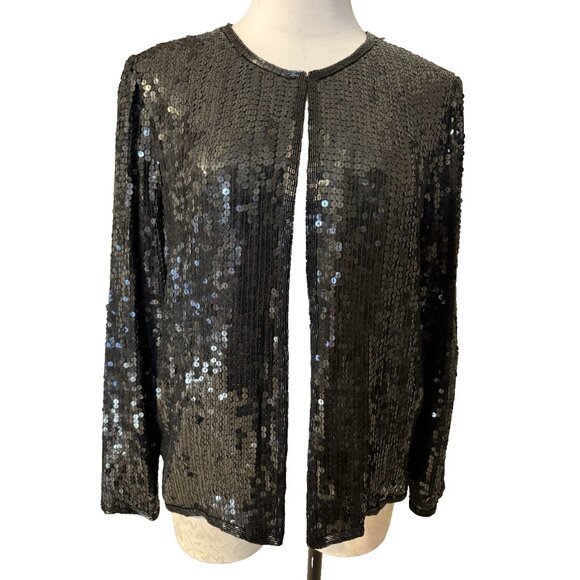 Stenay Silk Squin Jacket Small 80's Black Wedding Formal Party Cruise Holiday - Picture 1 of 12
